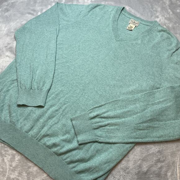 L.L. Bean Other - LL Bean Cotton Cashmere Sweater Mens L Seafoam Green V-Neck Pullover Preppy